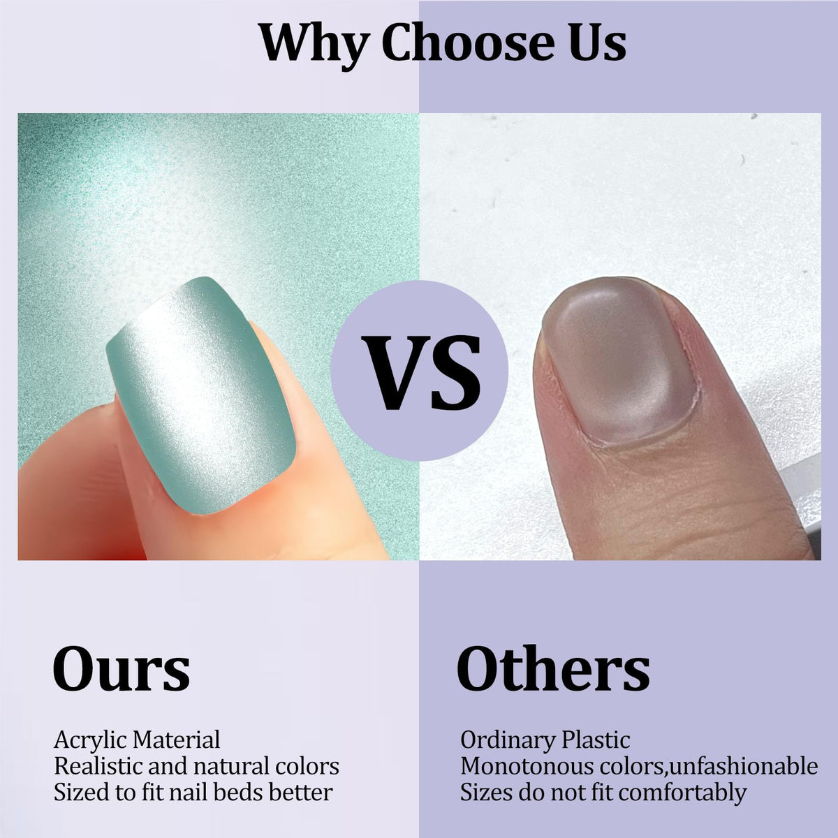 Laza press-on nails in hand showing size and fit benefits