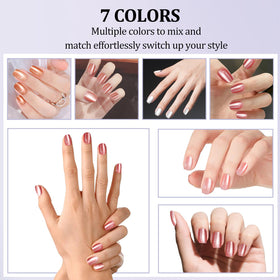 Laza hand applying a press-on nail demonstrating easy three-step application