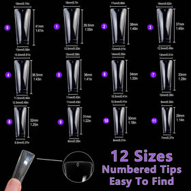 Laza side profile of long duck nail tip showing curved base for better fit