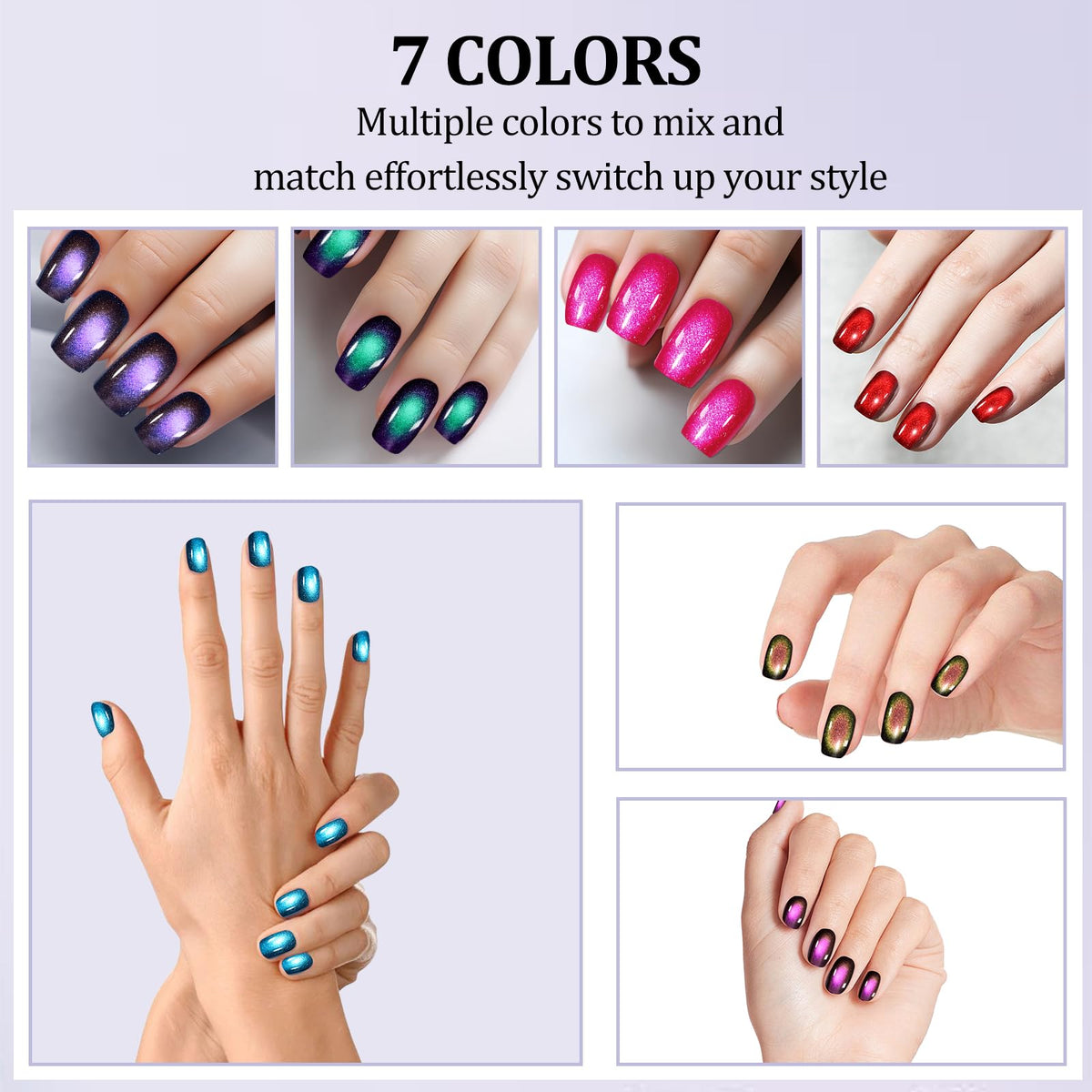 Laza nails styled at a party illustrating eye-catching iridescent fashion benefit