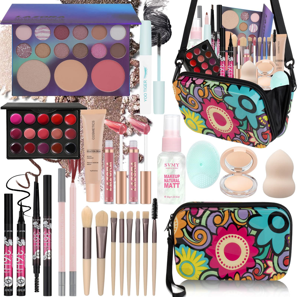 LAZORA full kit flatlay showing all products for quick routines