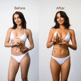 Lazy Tan application with mitt showing streak-free blending advantage