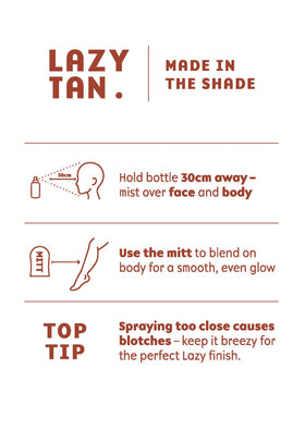 Lazy Tan close-up of mist nozzle demonstrating fine spray for even coverage