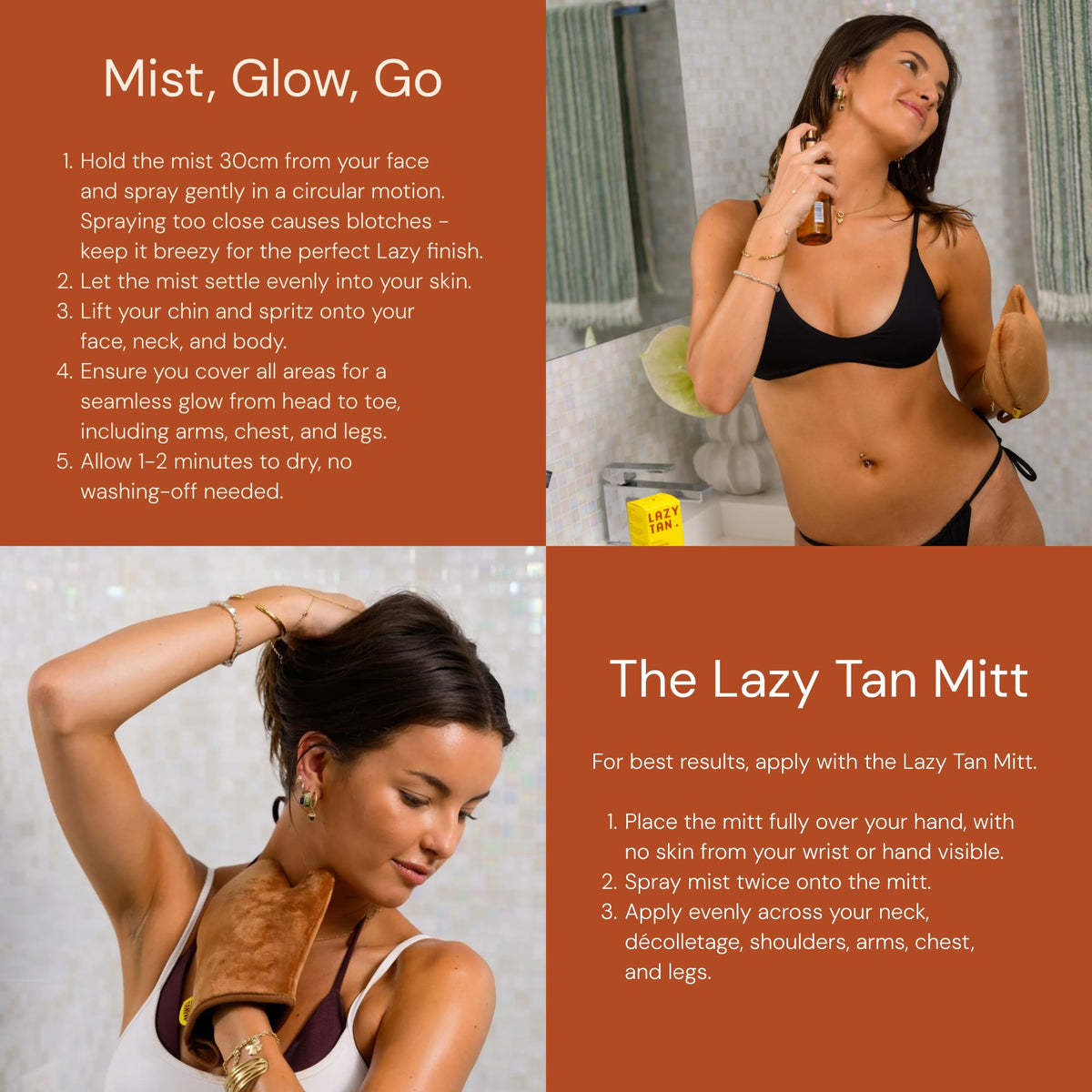 Lazy Tan face mist demonstration illustrating gentle, non-irritating formula