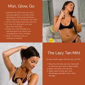 Lazy Tan face mist demonstration illustrating gentle, non-irritating formula