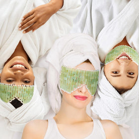 LazyGa eye mask chilling on ice tray for cold therapy to reduce puffiness