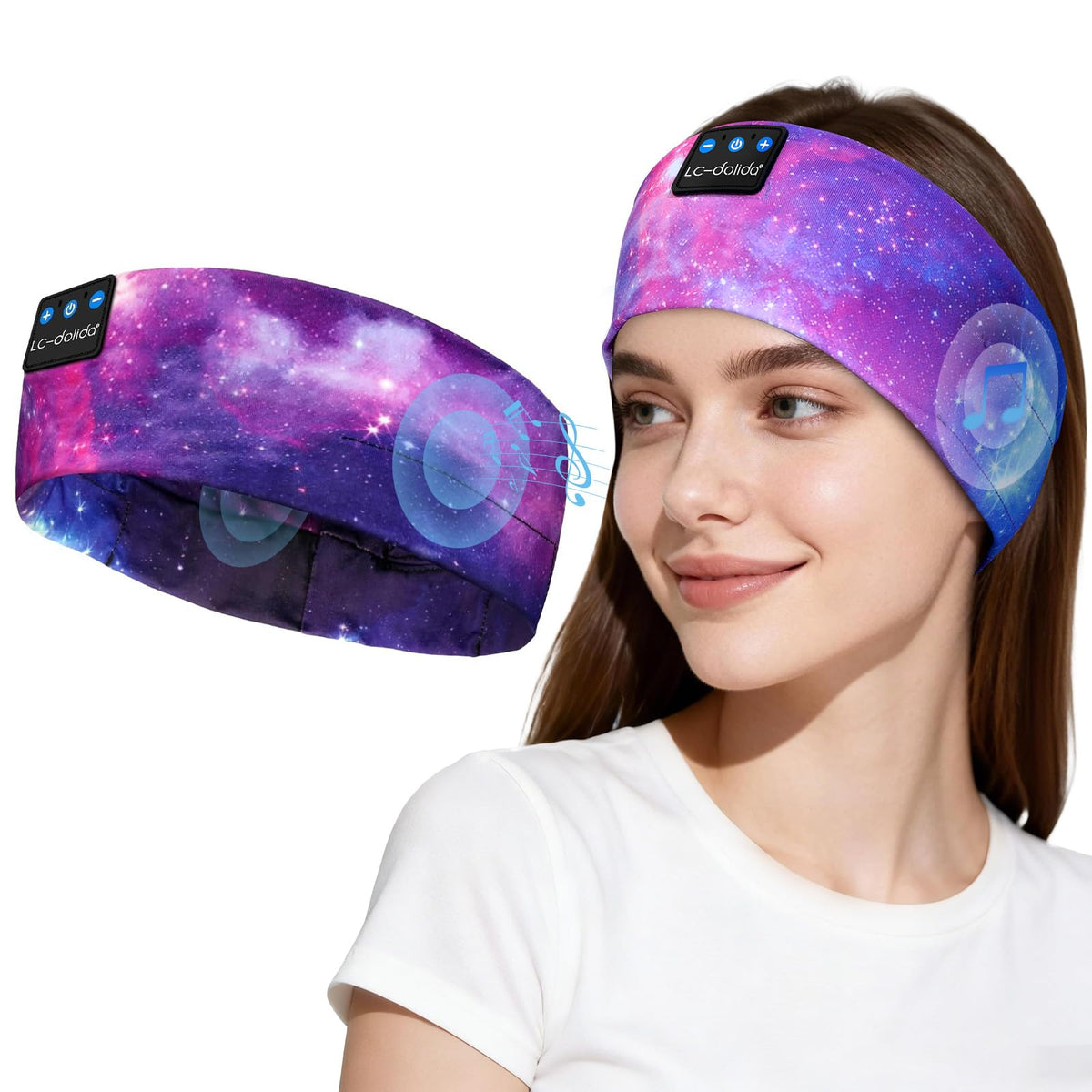 LC-dolida front view of purple headband showing compact design and comfort
