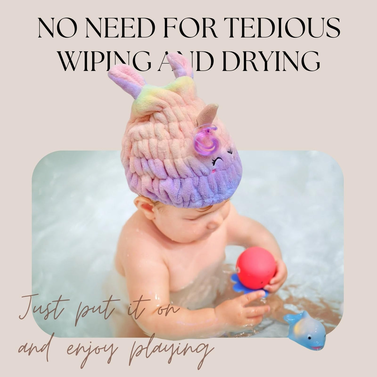 LCBD in-use after bath on child showing hands-free drying