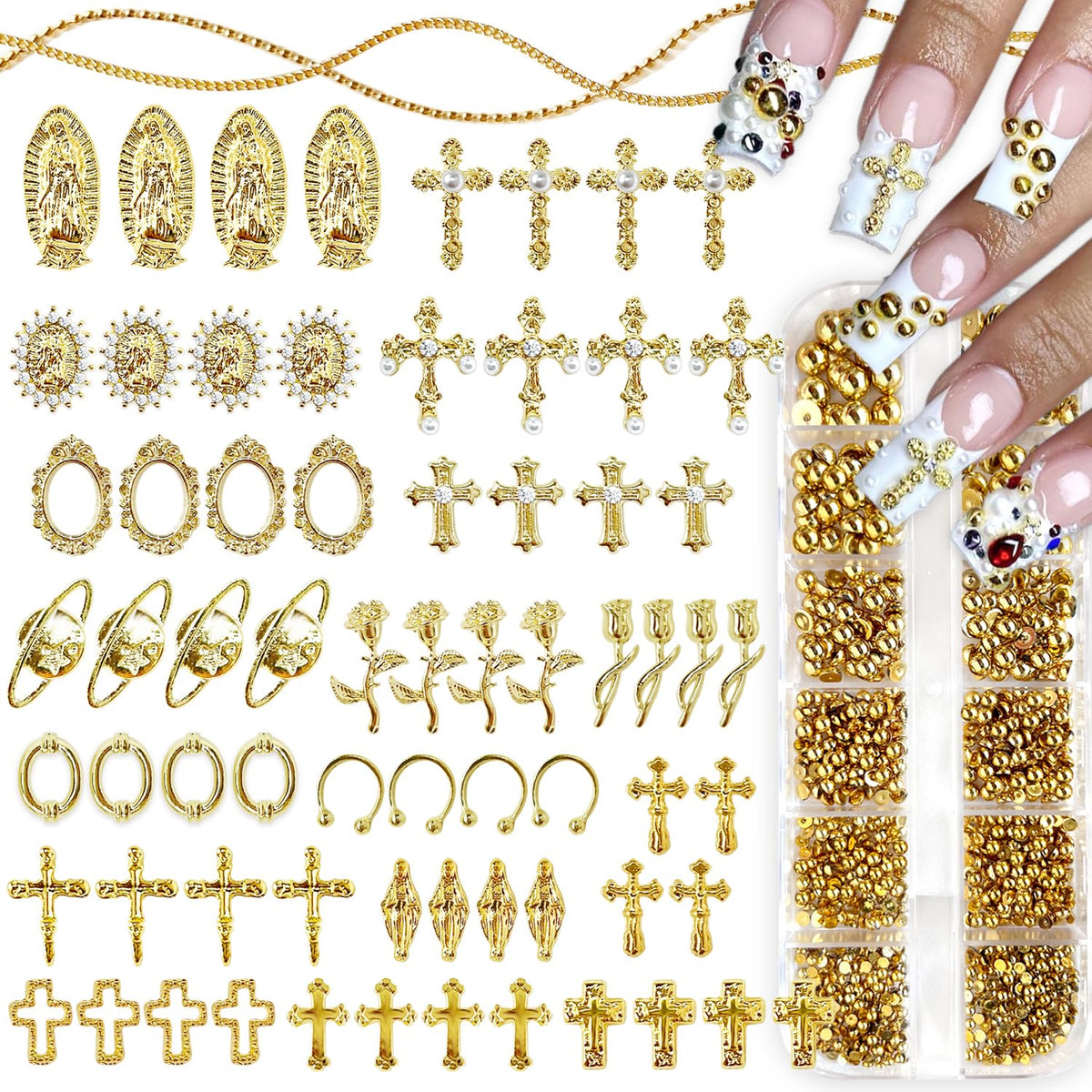 LCiclly front packaging showing full gold nail charms kit and benefits