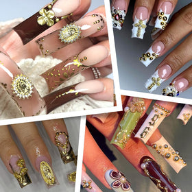 LCiclly finished manicure with gold charms showcasing glamorous results