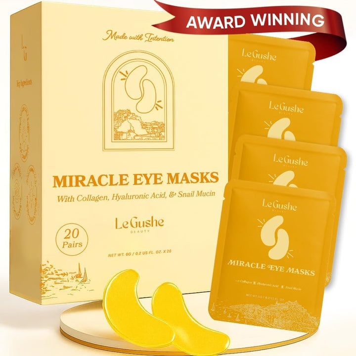 LE GUSHE front packaging showing gold under eye patches and pair count benefit