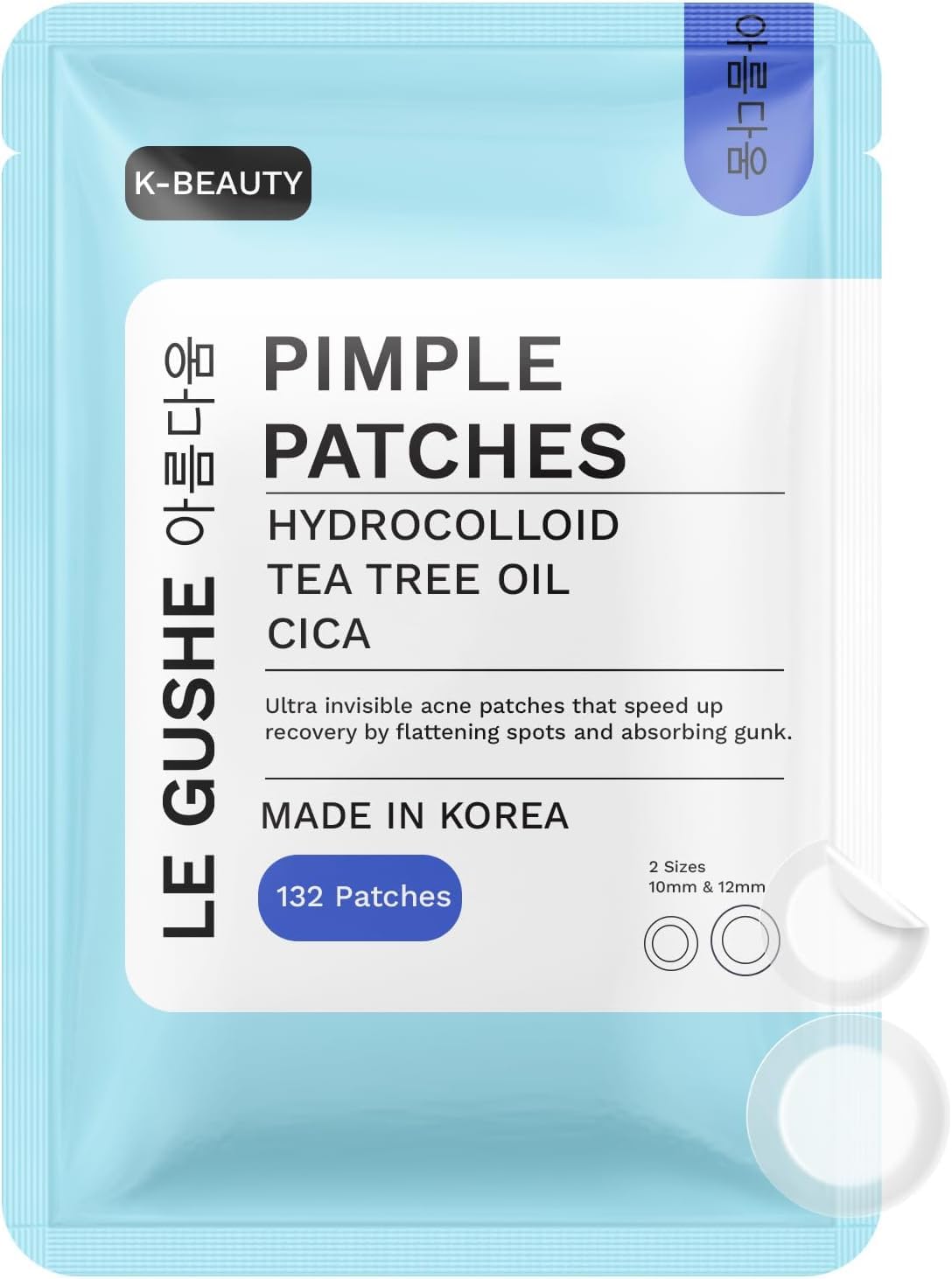 LE GUSHE front packaging showing 132 hydrocolloid dots and product benefits