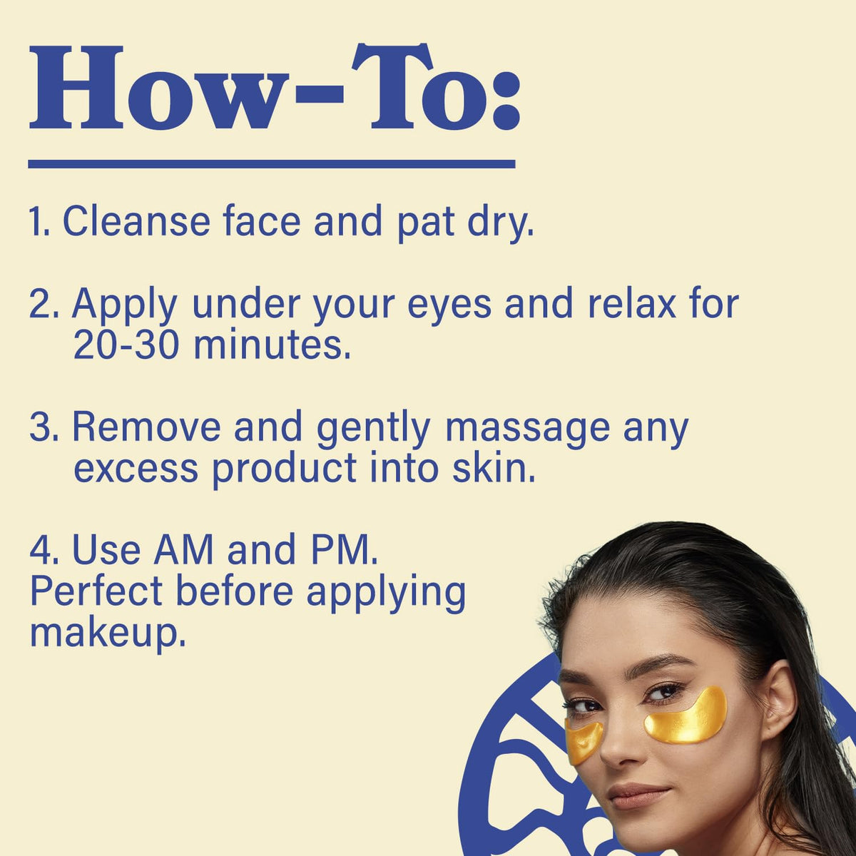 LE GUSHE patches applied under eye demonstrating quick de-puffing benefit