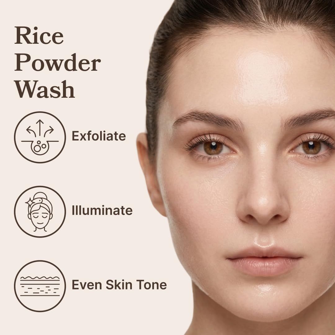 LE GUSHE close-up of fine rice powder texture for gentle exfoliation