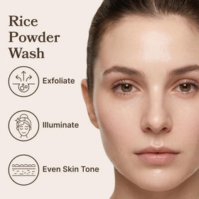 LE GUSHE close-up of fine rice powder texture for gentle exfoliation