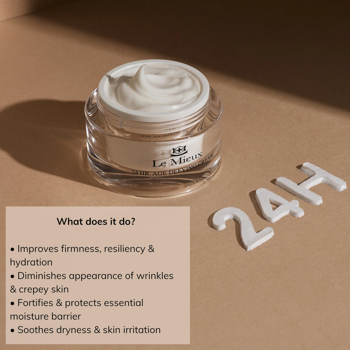 Le Mieux cream texture closeup highlighting smooth, nourishing consistency benefit
