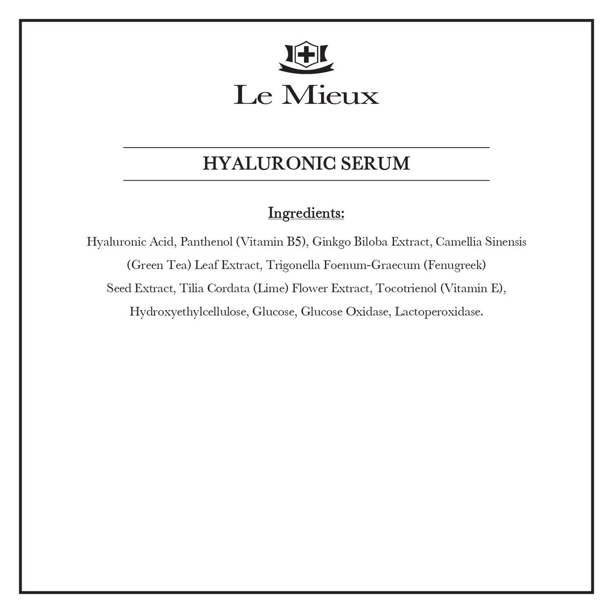 Le Mieux ingredients label image showing botanical extracts and clean formula benefit