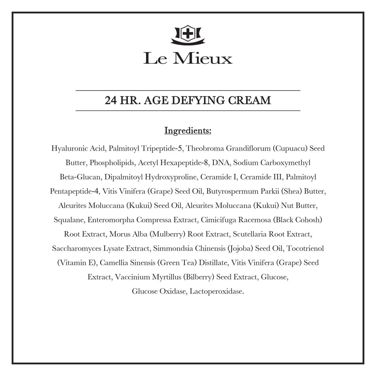 Le Mieux label detail highlighting ingredients list and clean formulation benefit