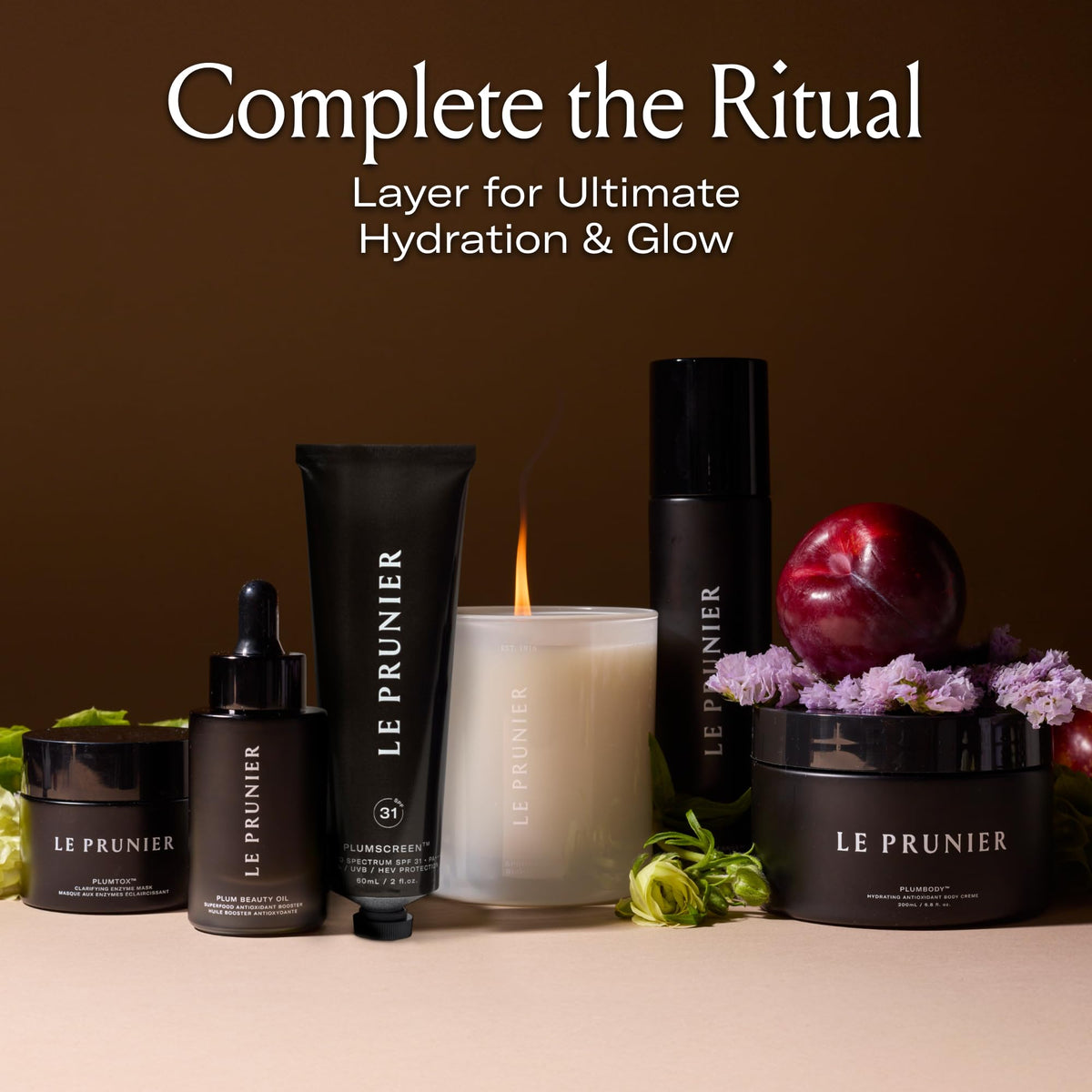 Le Prunier bottle on bathroom vanity in lifestyle scene for daily routine