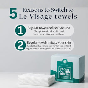 Le Visage single towel laid flat showing full 12x10 inch size benefit