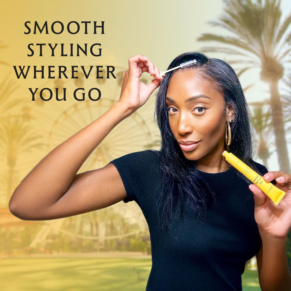 Lebanta before and after hairline showing tamed flyaways and polished look benefit