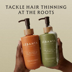 Lebanta shampoo pump close-up showing creamy lather texture