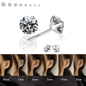 LECIEL sterling silver cubic zirconia studs arranged to show size options and gentle healing benefit