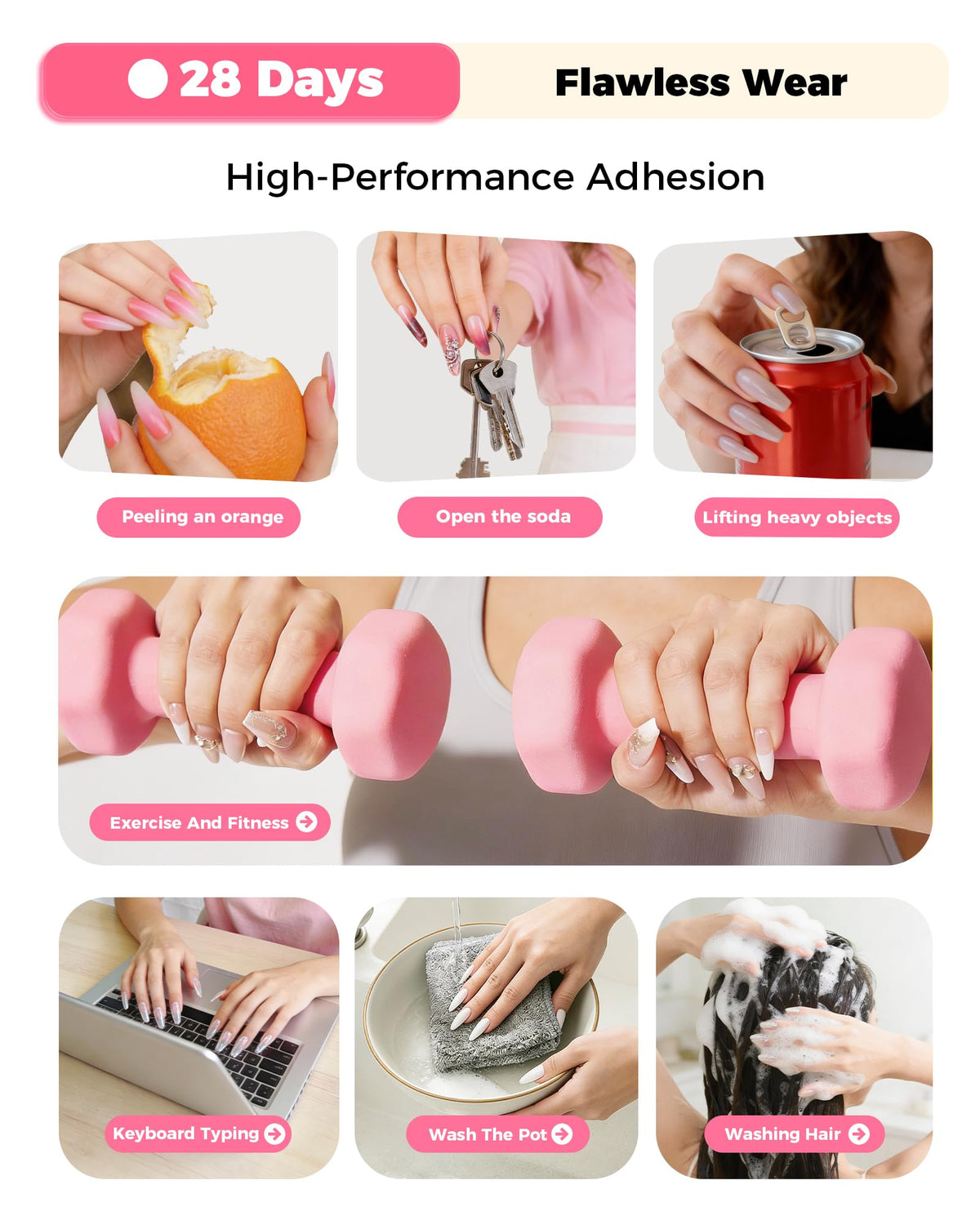 LEENEXUS lifestyle woman applying press-ons for quick salon-quality results