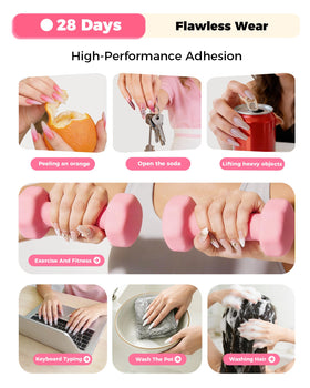 LEENEXUS lifestyle woman applying press-ons for quick salon-quality results