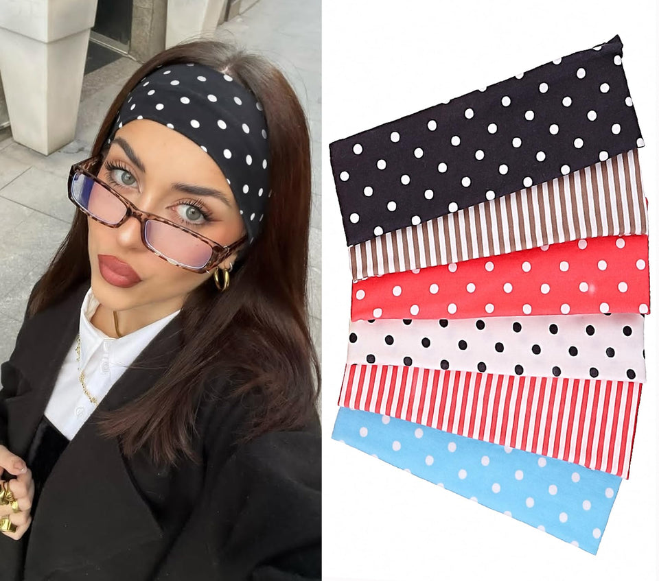 Leeven front view of six patterned headbands, compact set for easy styling