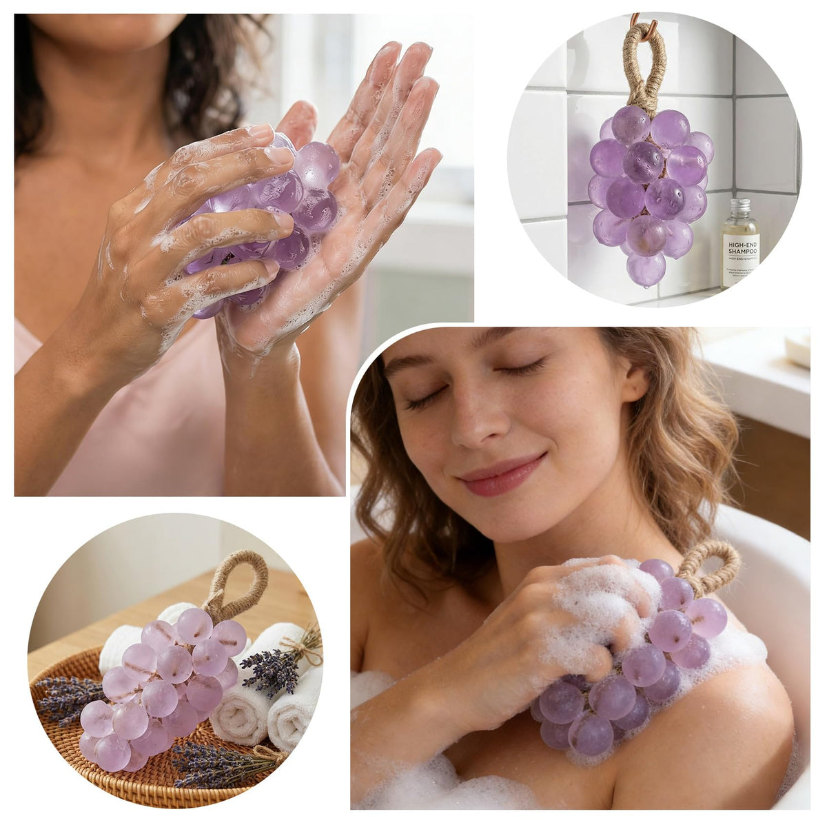 Lekgavd grape soap beside ruler showing compact size and portable decorative benefit