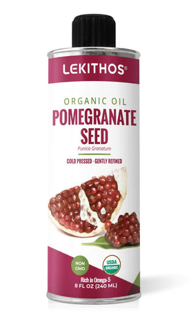 Lekithos front bottle showing amber oil and organic label benefit of purity