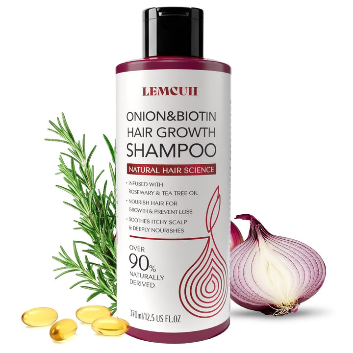 Lemcuh bottle front packaging showing product and benefit for thicker-looking hair