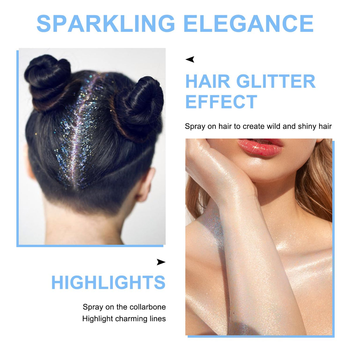 LemonSac sprayed on model face highlighting cheekbone sparkle