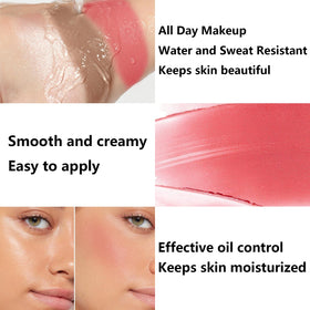 LemonSac model applying contour stick at vanity for quick natural makeup