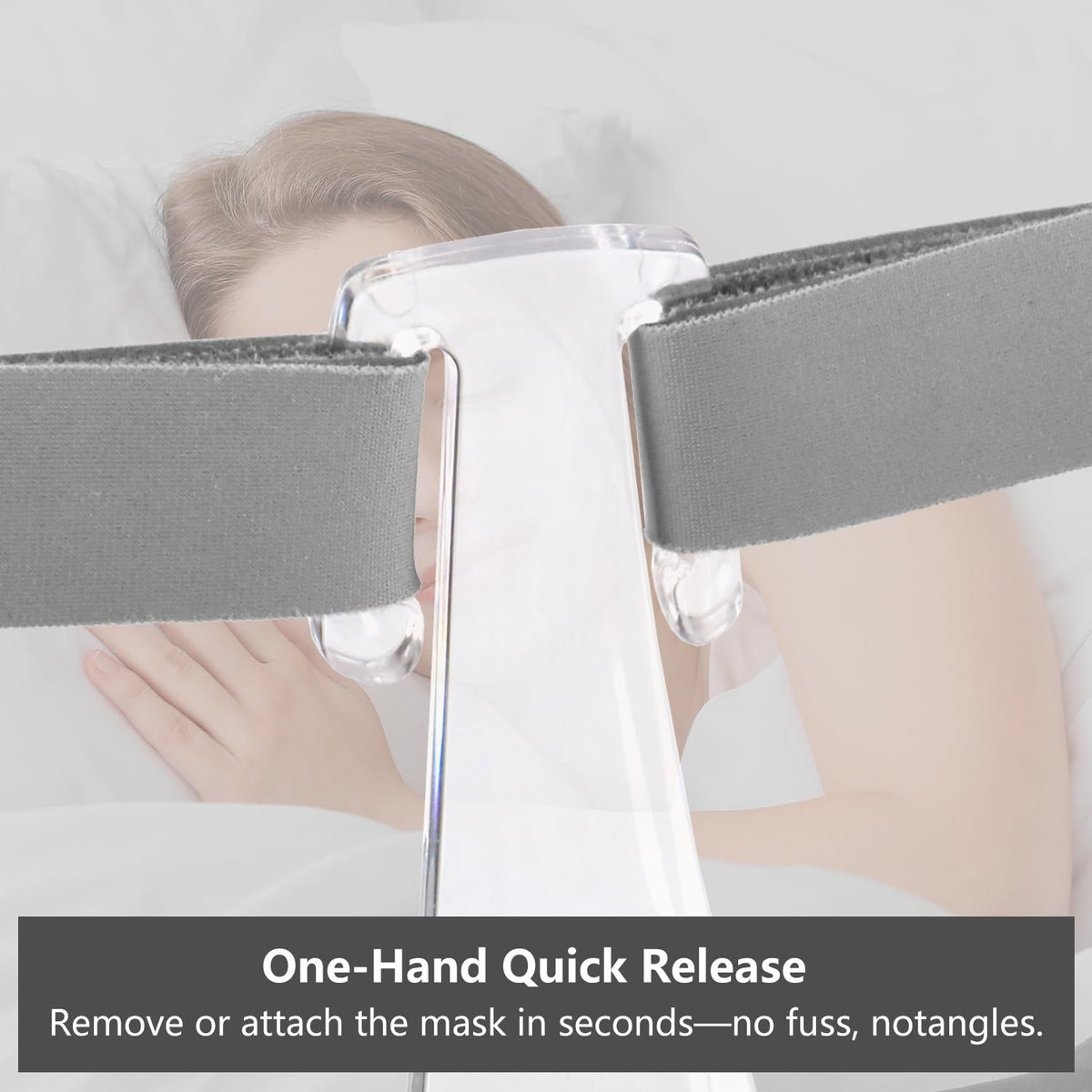 Lenura detail of quick-release clip showing easy one-hand removal benefit