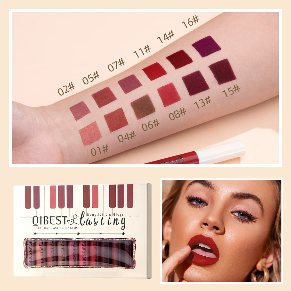 lepke arranged lipstick tubes and color swatches demonstrating shade variety