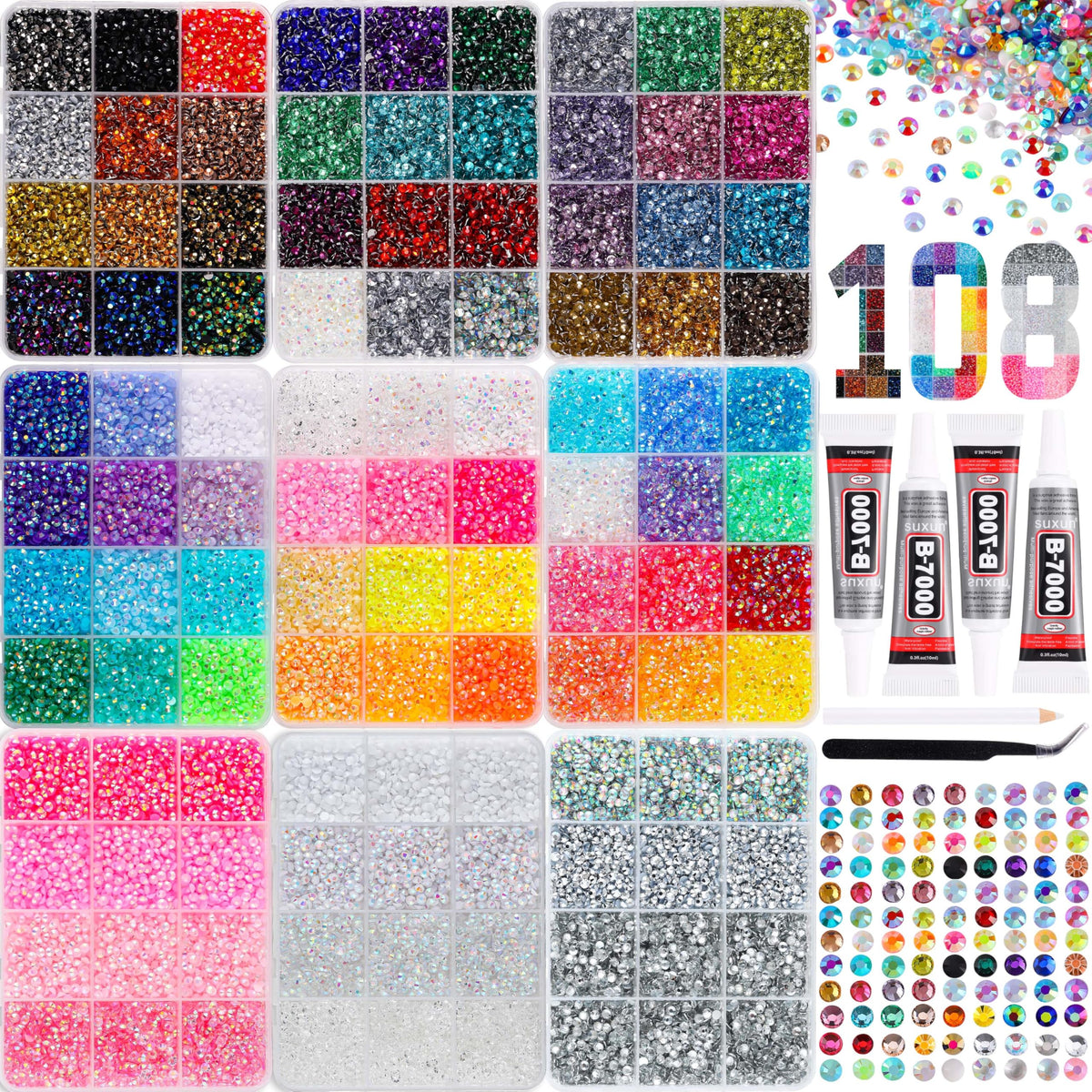 LERBOU front packaging showing nine boxes and colorful rhinestones for easy selection