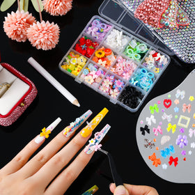 LERBOU in-use press-on demo with charms applied for quick at-home manicure