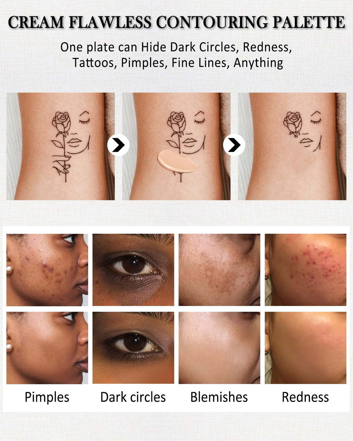 Lestpola pan label close-up highlighting shade range and targeted contour benefit