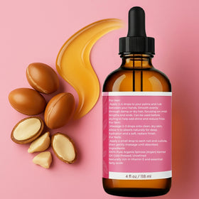 Leven Rose argan oil on bathroom shelf suggesting daily skincare routine