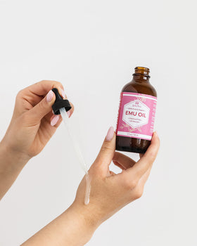 Leven Rose applied to hair ends preventing frizz and adding natural shine