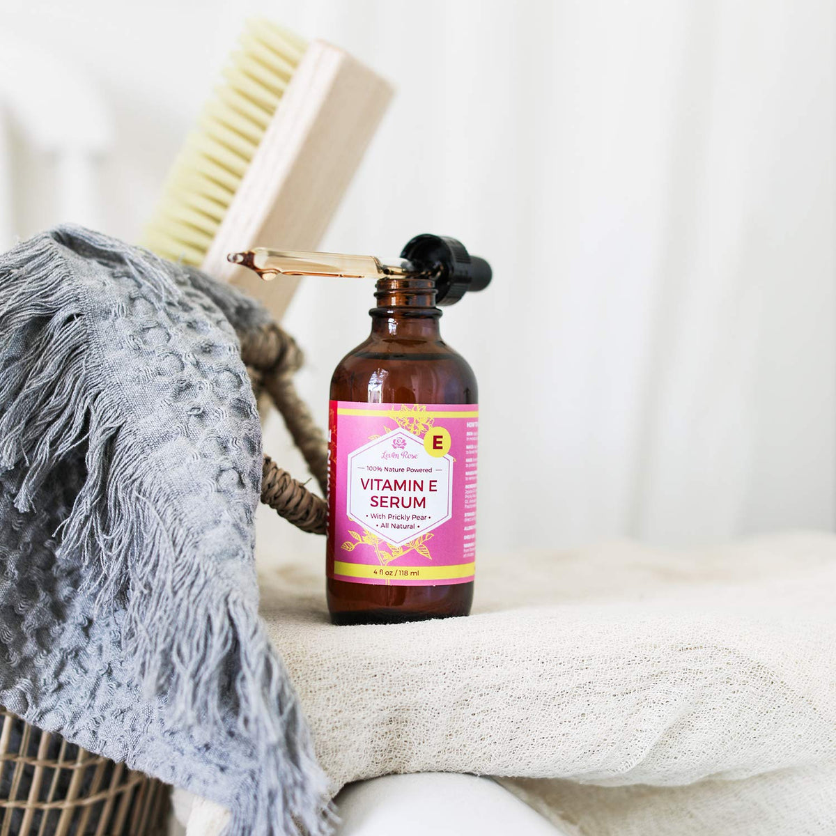 Leven Rose applied to cheek illustrating gentle facial nourishment