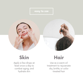 Leven Rose hair application showing added shine and reduced frizz