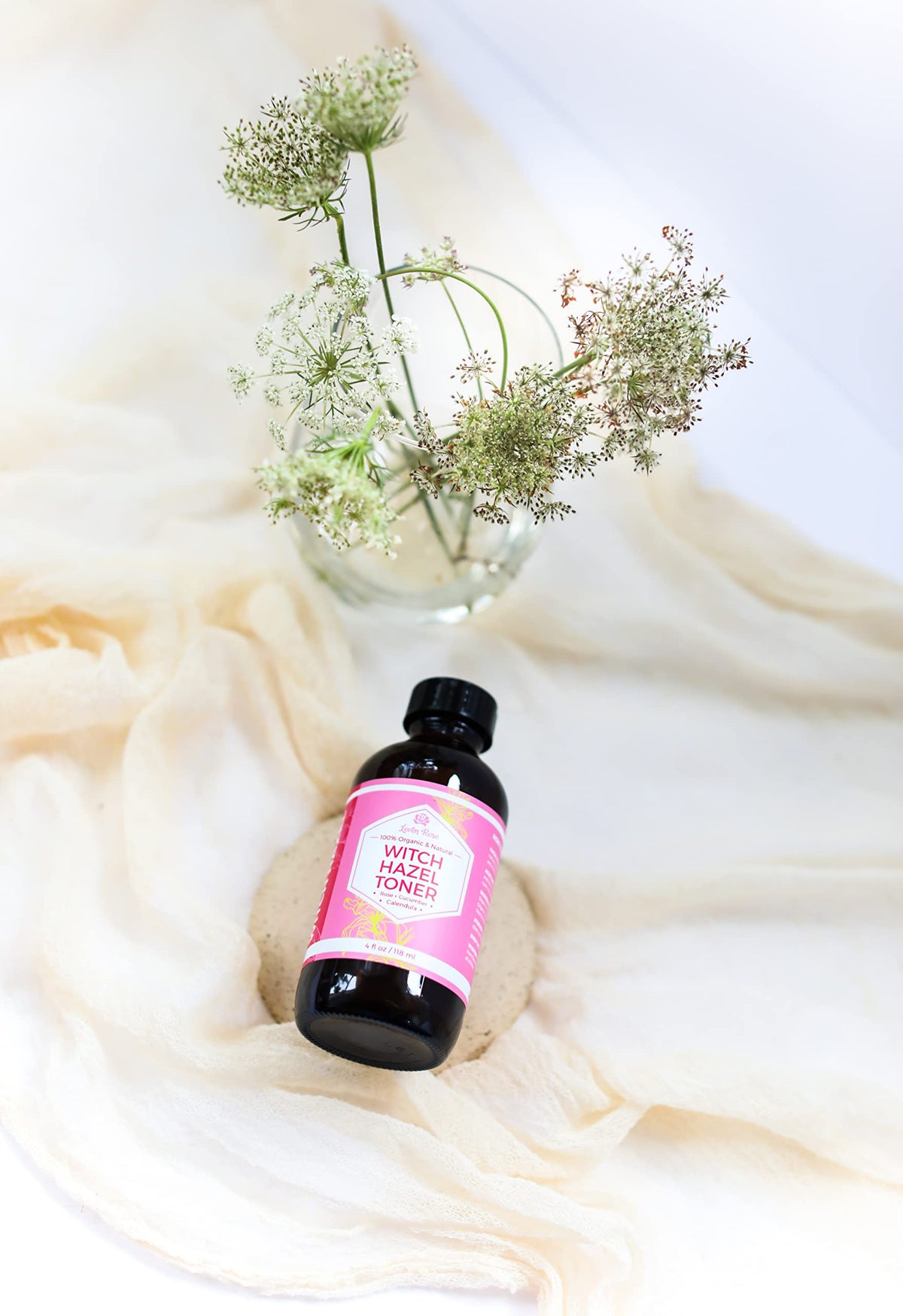 Leven Rose arranged botanicals cucumber and chamomile showing calming benefits