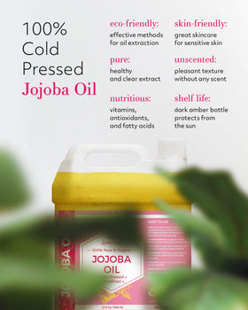 Leven Rose pouring jojoba oil from jug demonstrating easy refill