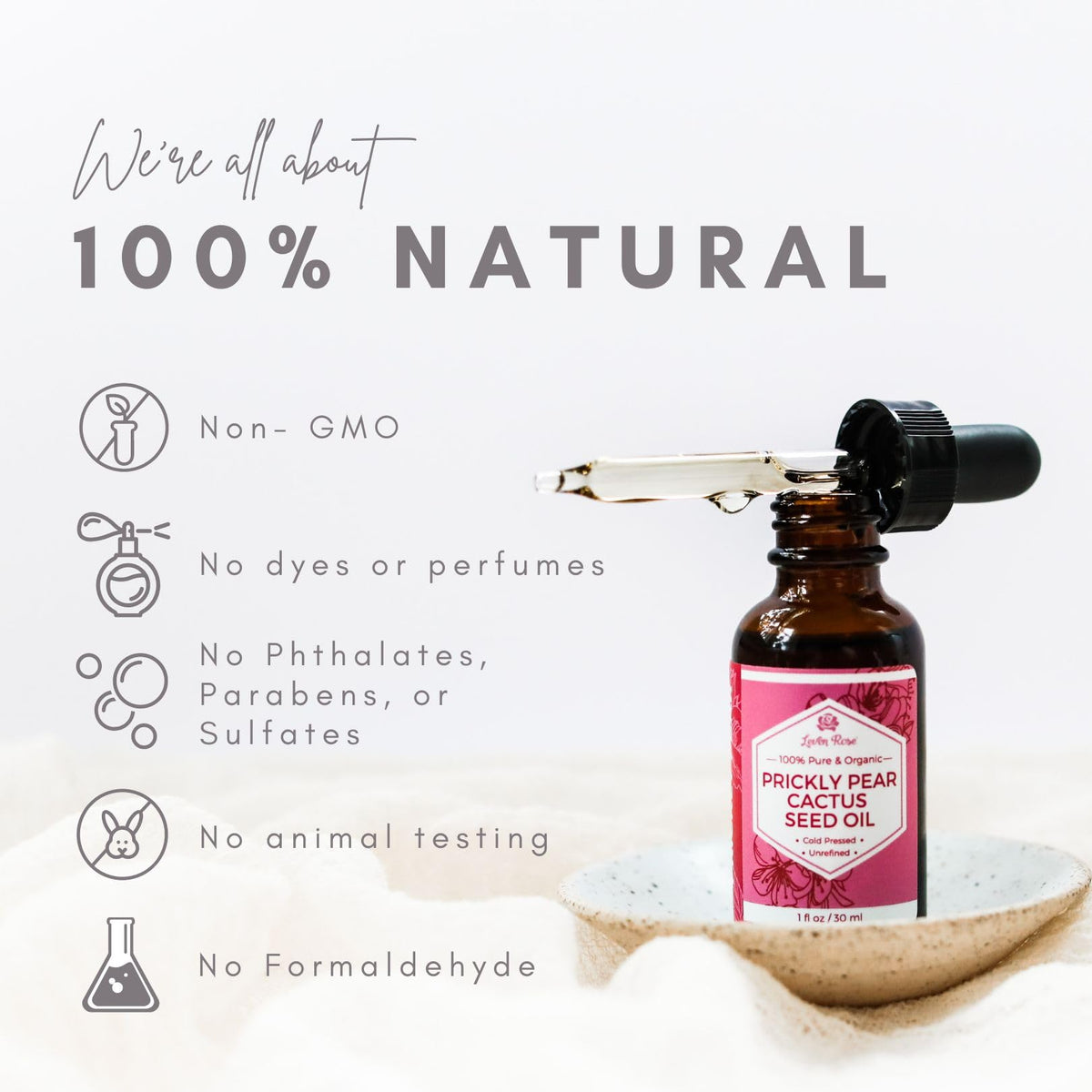 Leven Rose label detail with organic stamp indicating purity