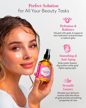 Leven Rose mist spraying onto face for quick hydration and pore prep