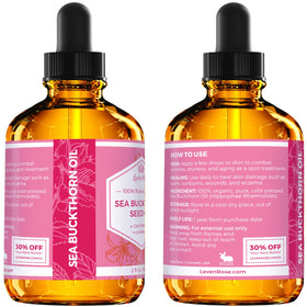 Texture close-up of Leven Rose sea buckthorn oil, highlights rich absorbent finish