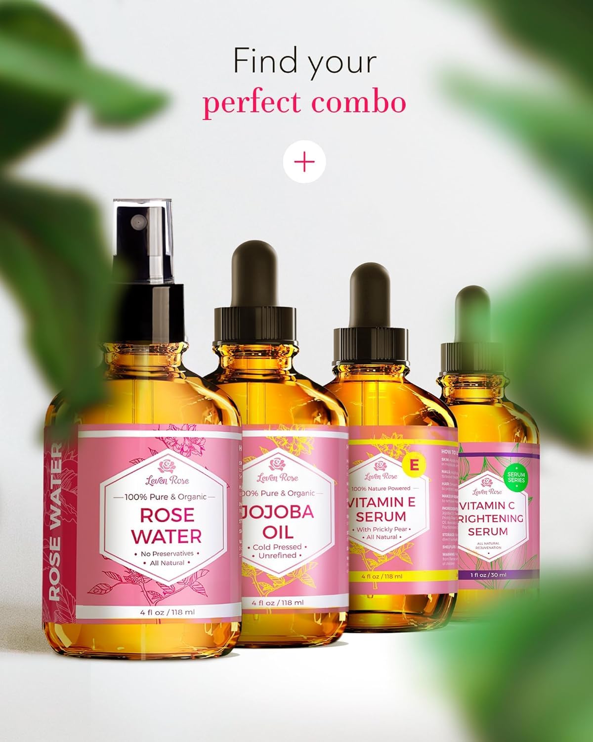 Leven Rose bottle on vanity portraying clean routine and calming benefit